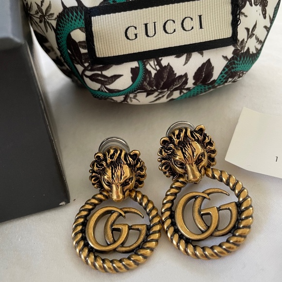 Gucci | Jewelry | Gucci Lion Head Earrings Double G Clip On | Poshmark